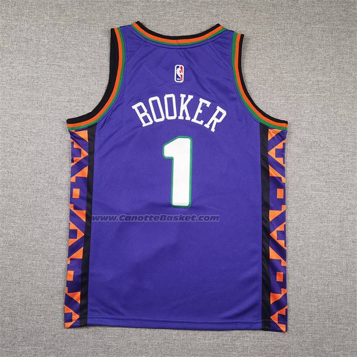 Maglia Bambino Phoenix Suns Devin Booker No 1 Citta 2024-25 Viola